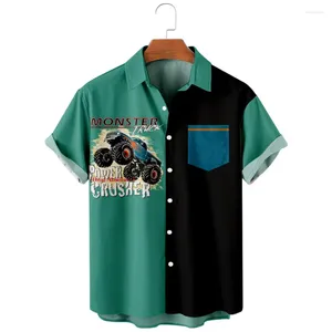 Homens Casuais Camisas 2024 Mens Retro Carros de Corrida 3D T Lapela Solta Bolso de Peito Manga Curta Homens Mulheres Roupas Havaianas Pulôver