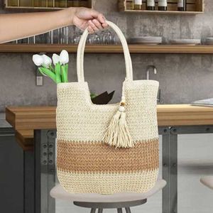 Shoulder Bags Womens Large Beach Bag Woven Handbag Single Shoulder Machine Grass Tote Herringbone Pattern 240311