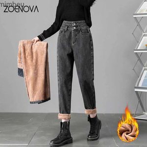 Jeans da donna ZOENOVA Jeans in pile Donna Velluto Inverno Caldo Mamma Denim Pantaloni Haren Y2K Moda Casual Pantalone largo Harajuku Dritto JeanC24318