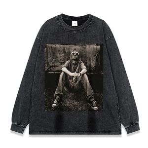 Rock Art Series Printed American Trendy Brand Washed Old Long Sleeved T-shirt Loose for Men and Women