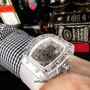 Milles Mens Automatic Mechanical Richa Watch Transparent Crystal Hollowed Out Technology Luminous Tape Waterproof Fashion