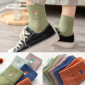 Women Socks Women's Harajuku Solid Color Lovely Girl Vegetable Embroidery Mushroom Cotton Kawaii Funny Casual