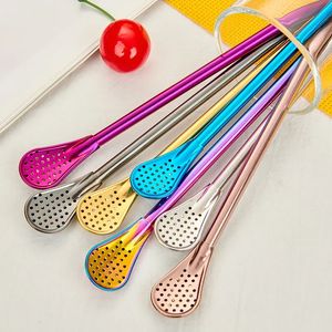 Stainless Steel Straw Spoon Tools 18CM Metal Dual Purpose Straws Stirring Spoons Coffee Nectar Filter Household Tea Accessories YFA2008