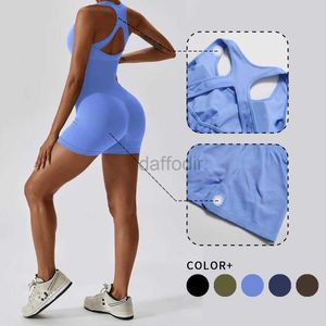 Women's Tracksuits Hollow Out Back Jumpsuit Seamless Fitness Suit Ribbed Bicycles Sports Bodysuit Women Gym Workout Up Tights 24318