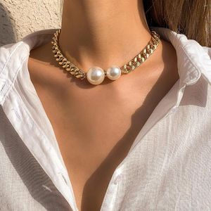 Pendant Necklaces European And American Fashion Smooth Cuban Chains Women Gothic Round Pearl Necklace Girl Choker Jewellery Gift