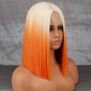 Synthetic Wigs Cosplay Wigs WERD Short Orange Wig Middle Part Blonde Lady Bob Hair Synthetic Heat Resistant Wig Cosplay Wig 240318