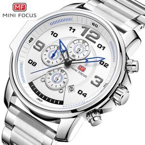 MINI FOCUS Fashion Business Men's Multi Functional Timing Movement Calendario Cinturino per orologio in acciaio impermeabile 0229G