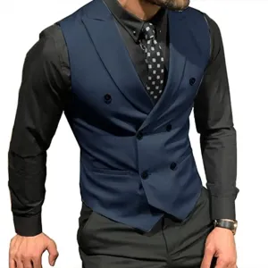 Gilet Blu navy / Bianco Abiti maschili Gilet Abiti da sposa Abiti da festa Gilet da uomo Design alla moda su misura Doppio petto Risvolto con visiera