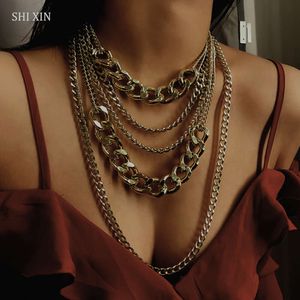 SHIXIN Punk Exaggerated Big Layered Thick Cuban Link Chain Choker Necklace Women Fashion Hippie Modern Night Club Jewelry Gifts