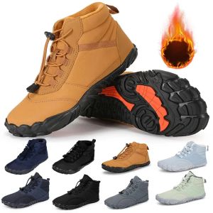 Shoes Men Plush Winter Boots Shoes Women Waterproof Snow Cotton Boots Barefoot Warm Fur Shoes Anti Slip Big Size Trekking Hiking Shoes