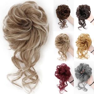 Synthetic Wigs AZQUEEN Synthetic Messy Curly Hair Tie With Elastic Band Black Gold Heat Resistant High Temperature Fiber Women Bun Hairpieces 240329