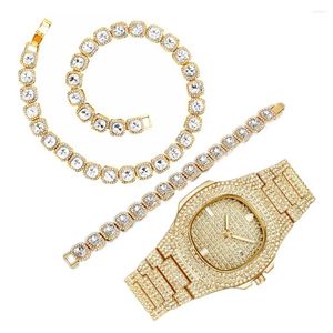 Wristwatches Necklace Watch Bracelet Hip Hop Chain Iced Out Bling Paved CZ For Men Women Gold Watches Luxury Drop