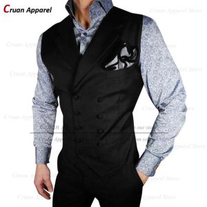 Vests Double Breasted Black Suit Vests for Men Tailormade Slim Fit Wedding Groomsman Groom Waistcoat Formal Party Sleeveless Jackets