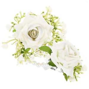 Dekorative Blumen Dekor Handgelenk Blume Corsage Armband Braut Armband Kleid Boutonniere Hochzeit Brautjungfer weiße Bräutigam Armbänder