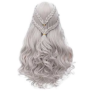 Synthetische Perücken HAIRJOY Kunsthaar Daenerys Targaryen Perücken Silber Lange Geflochtene Kostüm Cosplay Königin Lolita Perücke für Frauen 240328 240327