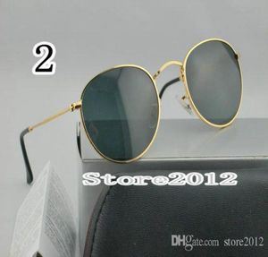 sell New Round Metal Mens Womens Sunglasses Eyewear Sun Glasses Designer Brand Gold black 50mm Glass Lenses Excellent Quality 1117230