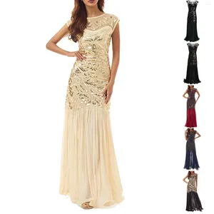 Casual Dresses Gold Poaded Sequin Evening Dress for Women Retro Elegant BodyCon Cocktail Sexig Wedding Party Prom Maxi Long Robe