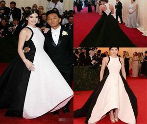 2019 New Arrival HI Low Red Carpet Dresses Crew Neck Black and White Satin Long Celebrity GownフォーマルイブニングドレスカスタムMade4430688