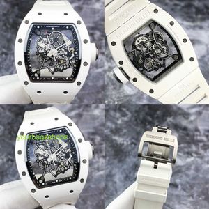 Mekanisk klocka Mens Watch RM Watch RM055 TI Full Skeleton Dial Mens Watch Manual Mechanical White Ceramic Large Dial