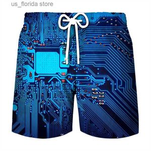 Shorts masculinos placa de circuito shorts gráficos calças homens verão havaí praia shorts impressão 3d chip eletrônico maiô ginásio surf troncos de natação y240320