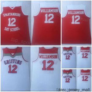 Spartanburg Day Jersey 12 Zion Williamson Shirt Basketball High School College University Alle Nähte Team Rot Weiß Für Sportfans Atmungsaktiv Größe S-XXXL NCAA