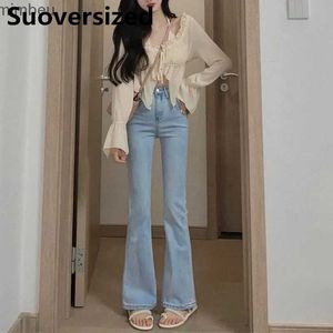 Kvinnors jeans Slim High midjeflare Jeans för kvinnor Fashion Streetwear Vaqueros Korean Classic Bell-Bottoms 2023 Ny Casual Denim Pantsc24318