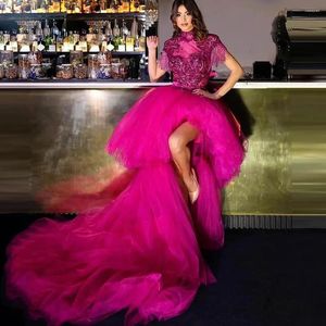 Röcke Erstaunlicher Fuchsia High Low Rock Extra Puffy Tiered Ballkleid Geburtstagsfeier mit Sweep Train Frauen Rosa Tutu