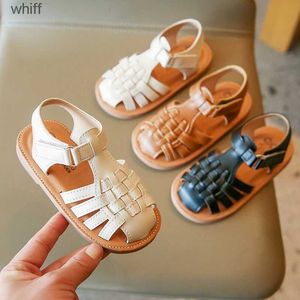 Sandalen 2023 Neue Sommer Mädchen Sandalen Vintange Weave Solid Closed Toe Schuhe für Kinder Mädchen Casual Atmungsaktive Strand Sandalen Römischen ShoesC24318