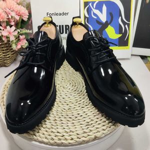 HBP marka olmayan broje elbise ayakkabıları oxfords, erkekler için rahat düğün patent deri ayakkabılar dantel