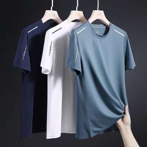 Men's Ice Silk Short Men's Summer Solid Color Loose 2024 High Elasticity Quick Drying Sports Casual T-shirt, Half Sleeved