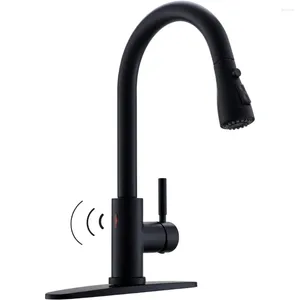 Kitchen Faucets Faucet With Pull Down Sprayer Matte Black Single Handle Hands-Free Activated Stainless Steel Sink
