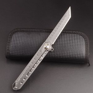 Nowy A5024 High End Knife Damascus Steel Tanto Point Blade CNC TC4 TITANIUM ALLOY HANDING BALL BALL Outdoor Camping wędkarstwo EDC Kieszeczki kieszonkowe