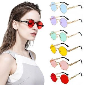 Солнцезащитные очки круглые в стиле стимпанк для мужчин и женщин цветные готические солнцезащитные очки в металлической оправе винтажные круглые очки Леннона хиппи