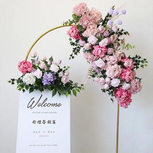 Decorative Flowers White Pink Rose Hydrangea Artificial Flower Row Water Card Wedding Table Party Pograph Props Window Display