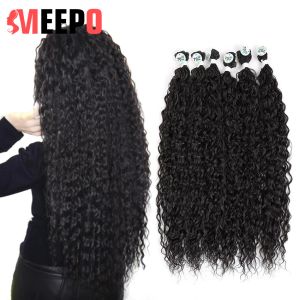 織り織りMeepo 30inch Afro Kinky Curly Synthetic Hair Bundles Super long Curls 9pcs 300g Full Heade Ombre Hair for黒人女性