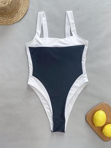 Women's Swimwear Sexy 3D White Black Color Block Swimsuit One Piece Bodysuits Bikinis High Waist Thong Bathing Suit Biquini