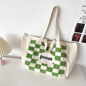 Student Classroom Large Capacity Shoulder Bag, Popular Fashion Commuter Tote Bag, Japanese and Korean Checked Canvas Bag, Female 240315