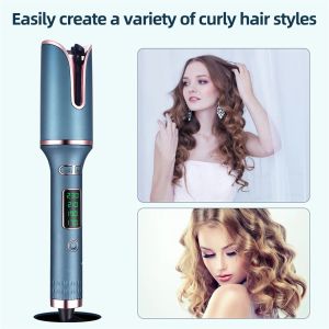 Ferros de ondulação do cabelo automático modelador de cabelo cerâmica rotativa vacilar styler cabelo elétrico crimper 22mm varinha mágica ondulação display lcd