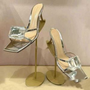 Kadın Taş Detayları Katır Terlik Sandalet 8.5cm Stiletto Topuklu Patent Deri Yüksek Topuk Muller Ayakkabı Cevher Dekora Kadınlar Lüks Tasarımcı Sandalet