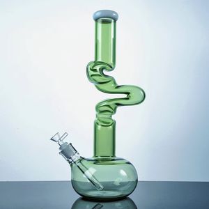 ユニークなデザインガラスビーカーボン16インチビッグボン厚7mm 7mm Ziggy Zong Hookahs Heady Glass Water Pipes Green Clear Dab Rigs with Downstem Bowl LXMD2013