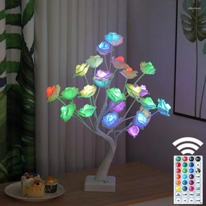 Night Lights LED Rose Tree Lamp Artificial Bonsai Light Centerpiece Fairy For Home Bedroom Wedding Party Decor Desk