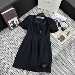 2024 Spring Black Short Hermes Square Neck Women Dress Designer High End Womens Runway Vestidos de Festa 31814