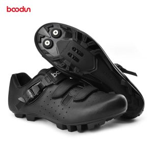 Stövlar ny stil boodun män kvinnor äkta läder cykelskor andas antiskid nylon sula väg mountainbike skor med lås