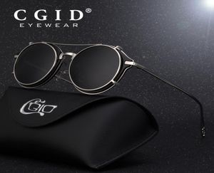 CGID 2018 Fashion Men Polaryzowane okulary przeciwsłoneczne okrągły steampunk Wyjmowany klip na odcieni projektant marki Sun Glass Vintage Metal E76 Y191813757