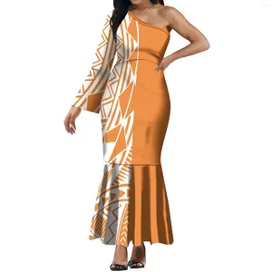 파티 드레스 폴리네시아 여자 드레스 여름 긴 소매 1 어깨 낚시 테일 커스텀 레트로 아트 패턴