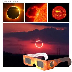 Óculos de sol 10/20/50 / Pcs óculos de eclipse solar anular para visualização segura UV resistente impresso neutro transparente luz solar direta óculos de observação Y2408