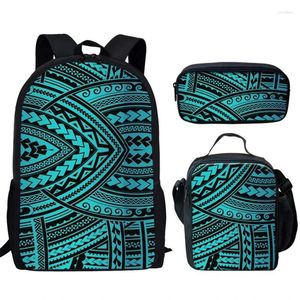 Mochila Harajuku Polinésia Tradicional Tribal 3D Impressão 3 Pçs/set Sacos Escolares Laptop Daypack Lunch Bag Lápis Caso