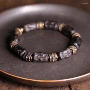 Strand Hand Processed Strip Ebony Bracelet Do Old Hammered Copper Concave Convex Texture Black Wood Jewelry Men Women Individual Bangle