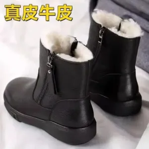 Botas de venda quente botas de neve feminino 2023 inverno genuíno de couro macio macio