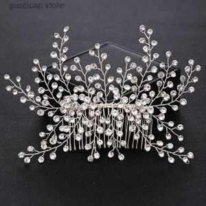 Tiaras kristal gümüş renk el yapımı saç takılar gelin moda taç saç partisi düğün başlık hediye kadın saç süslemeleri y240319